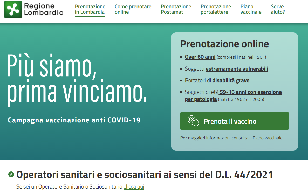 APERTE le prenotazioni per la vaccinazione degli Operatori sanitari e sociosanitari