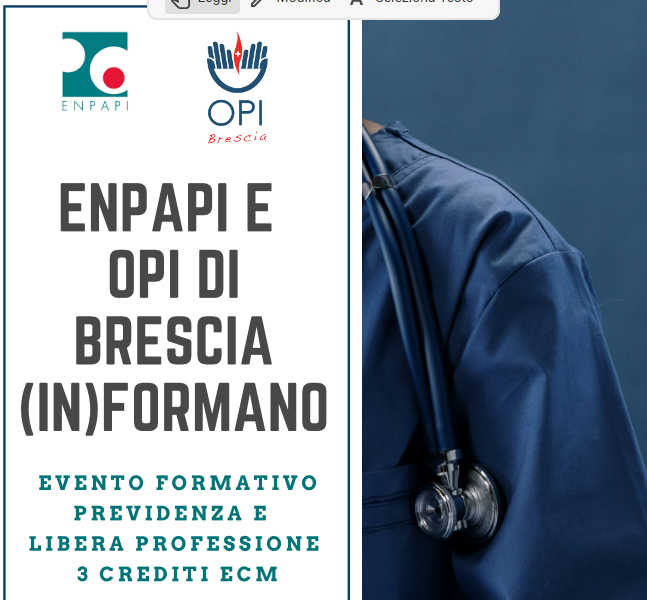 19  maggio 2022 - ENPAPI E OPI DI BRESCIA  (IN)FORMANO 