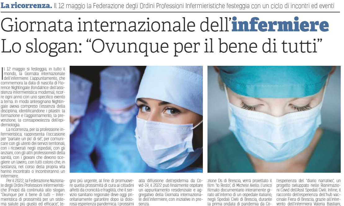Giornata internazionale dell�infermiere, ovunque per il bene di tutti
