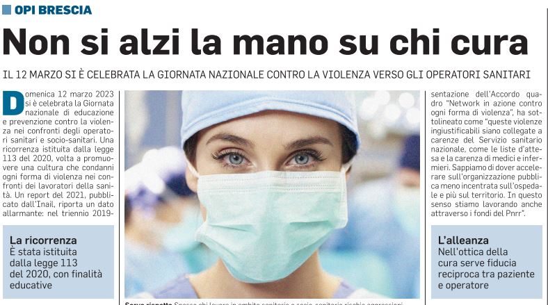 Giornata nazionale di educazione e prevenzione contro la violenza nei confronti degli operatori sanitari e socio-sanitari