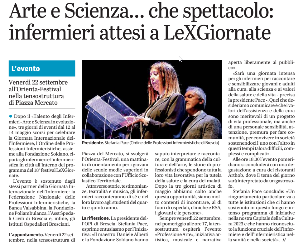 Giornale di Brescia, Obiettivo Salute �Arte e Scienza....che spettacolo� 