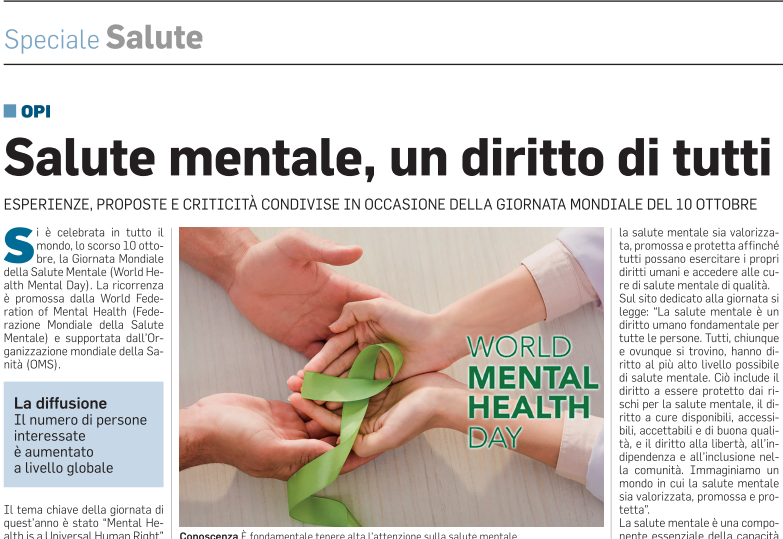 Corriere della Sera: Salute mentale un diritto di tutti