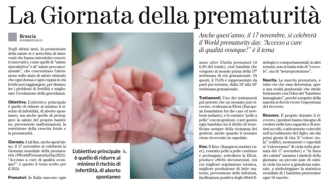 17 novembre, Giornata Mondiale della Prematurit�
